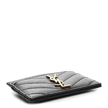 Saint Laurent Grain De Poudre Matelasse Chevron Monogram Credit Card Case Black 4 of 8
