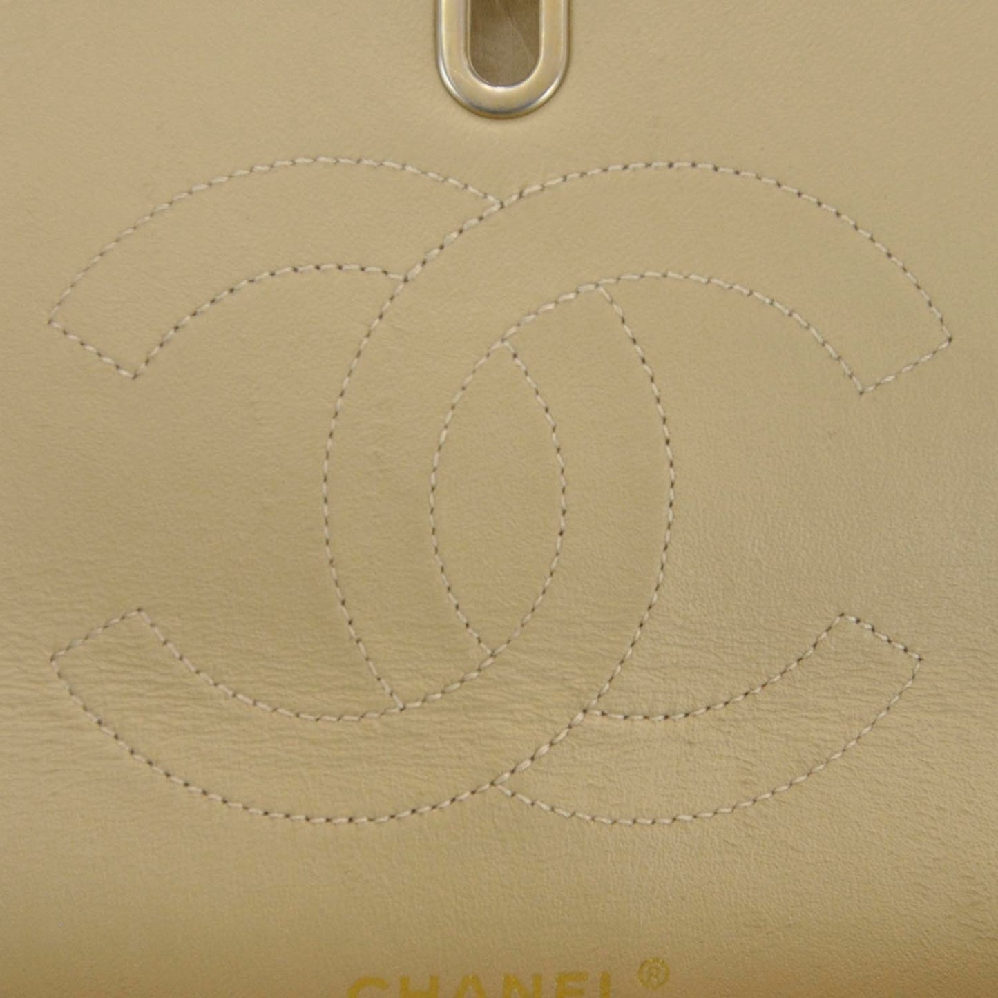 Aged Calfskin Medium Double Flap Beige