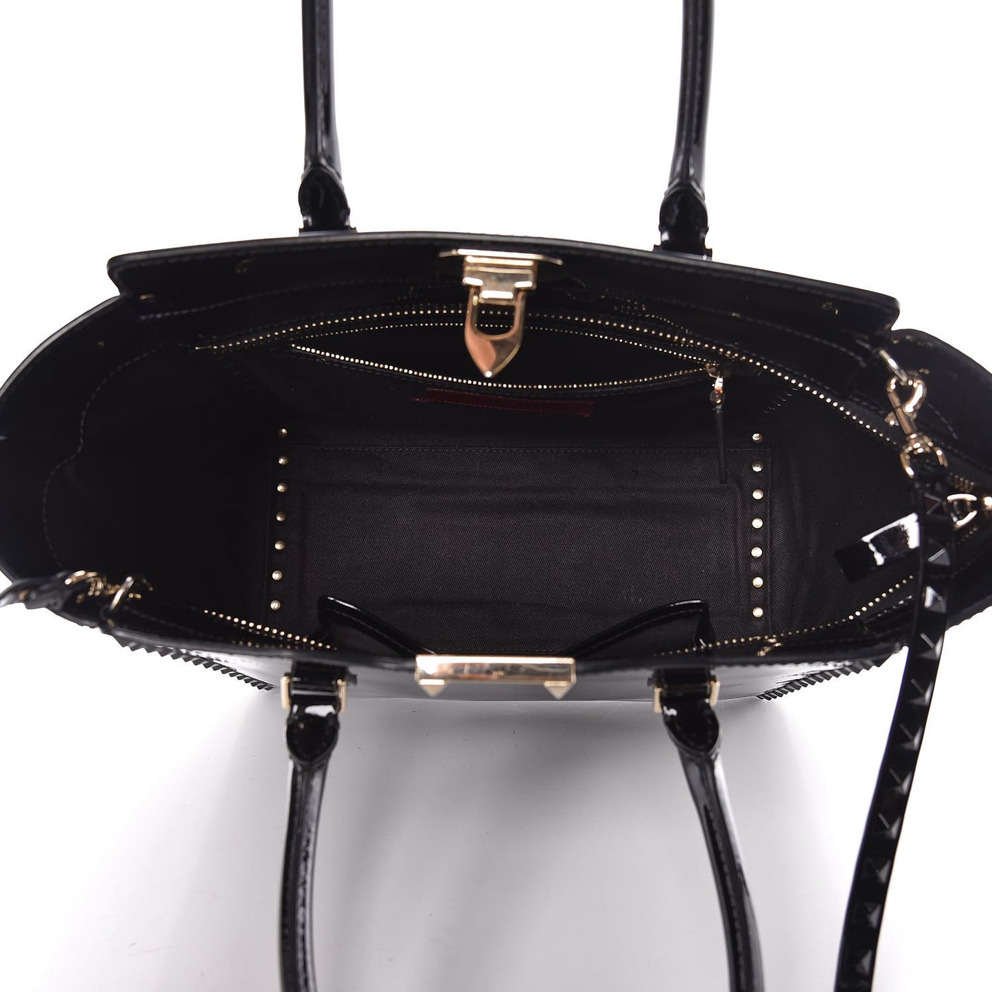 Patent Rockstud Double Handle Tote Black