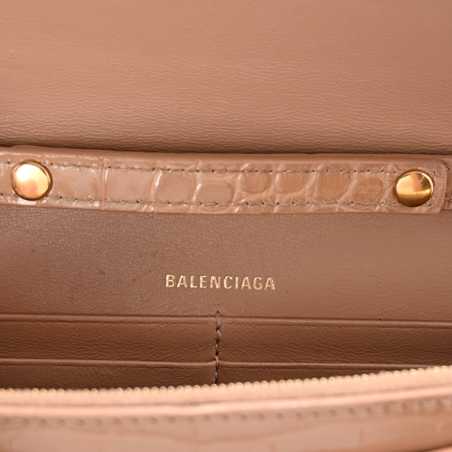 Balenciaga Shiny Calfskin Crocodile Embossed Hourglass Wallet on Chain Nude Beige 6 of 9