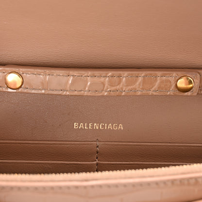 Balenciaga Shiny Calfskin Crocodile Embossed Hourglass Wallet on Chain Nude Beige 6 of 9