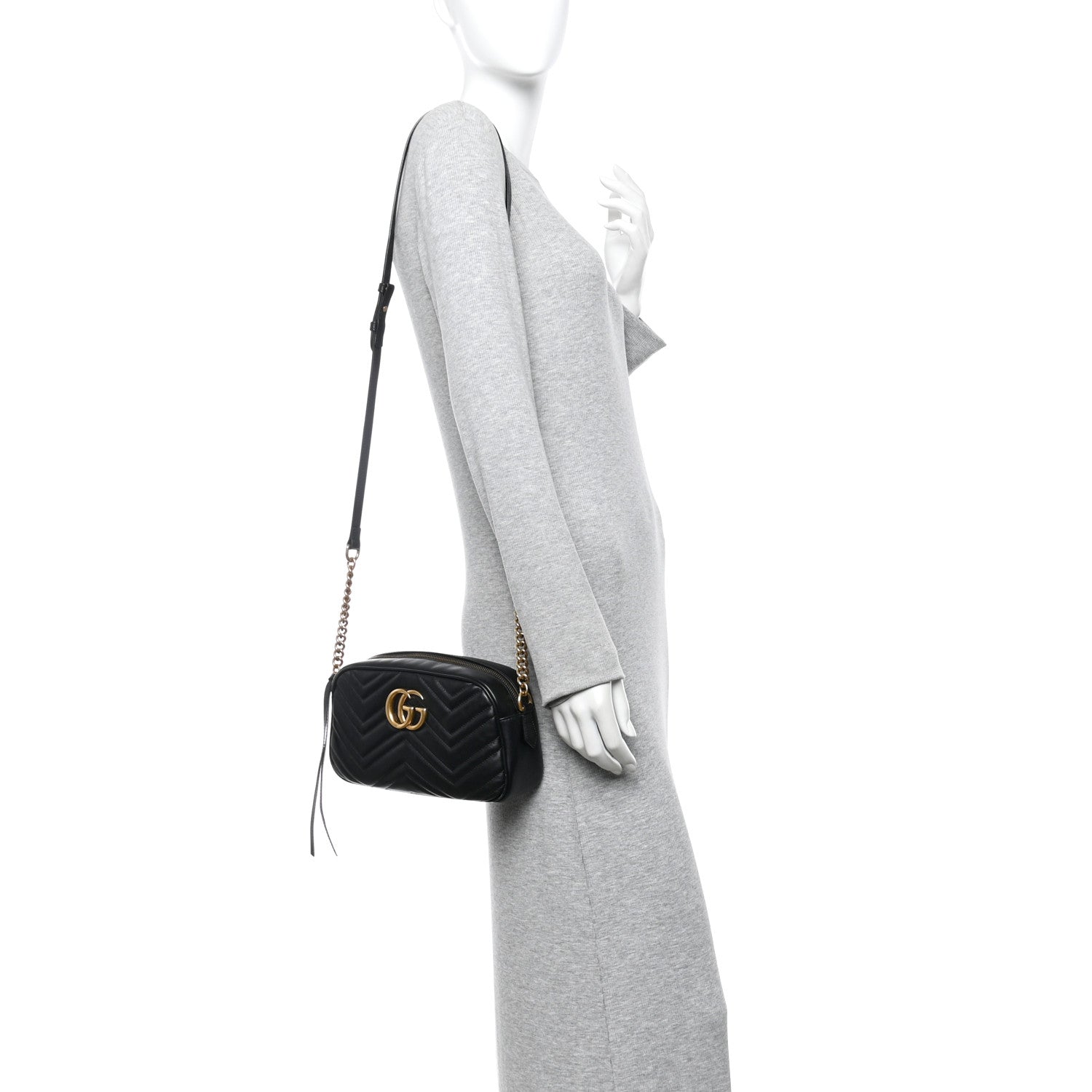 Gucci Calfskin Matelasse Small GG Marmont Chain Shoulder Bag Black 2 of 10