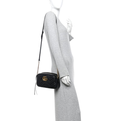 Gucci Calfskin Matelasse Small GG Marmont Chain Shoulder Bag Black 2 of 10