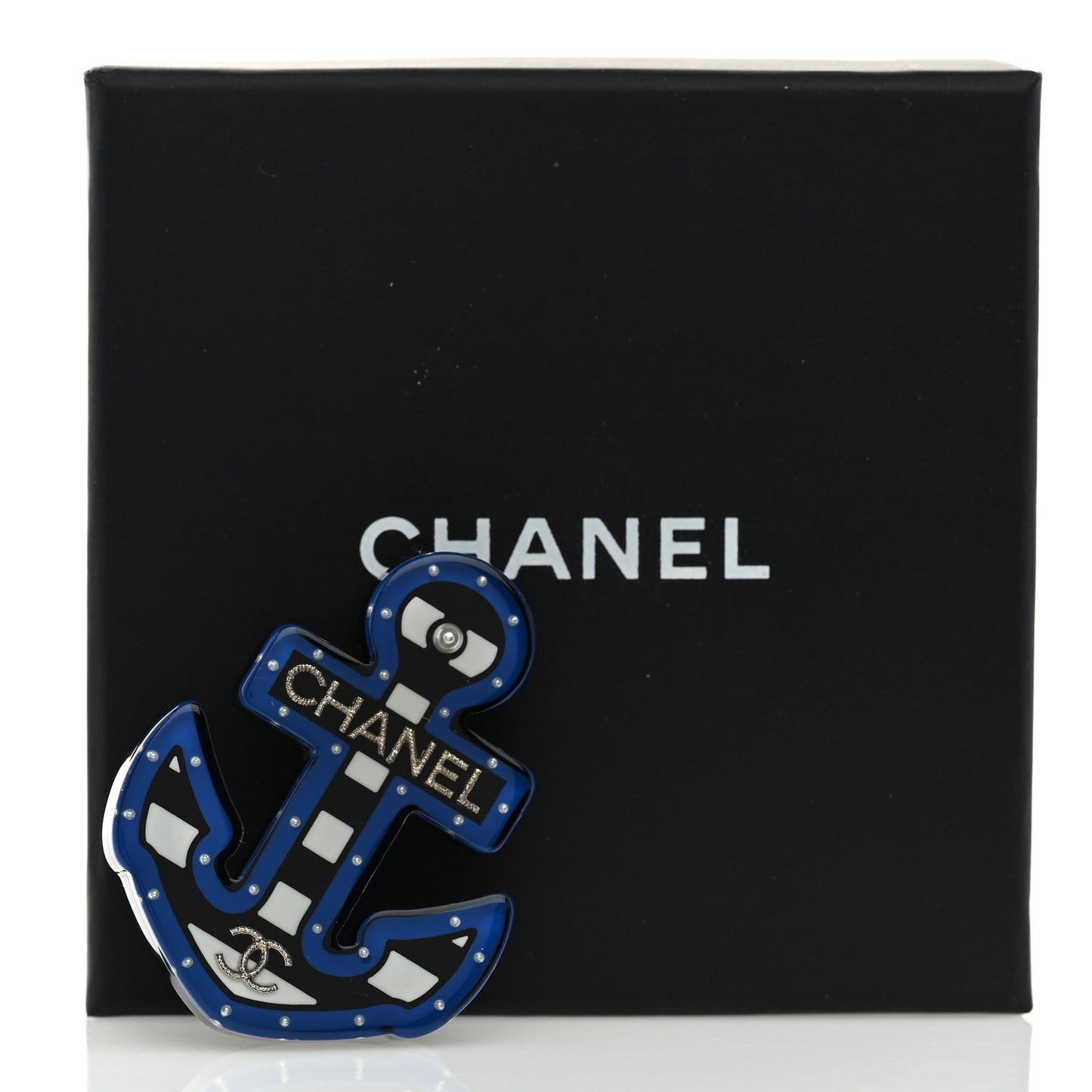 Resin Pearl Anchor CC Brooch Black Blue