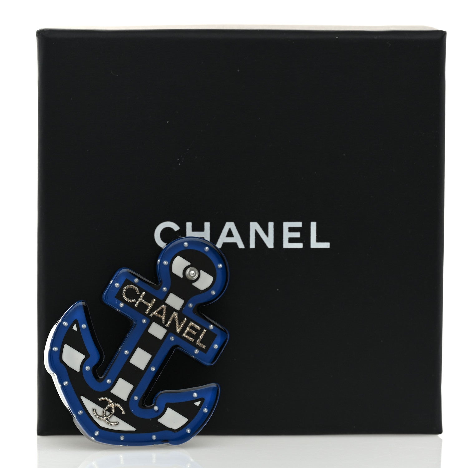 Chanel Resin Pearl Anchor CC Brooch Black Blue 4 of 4