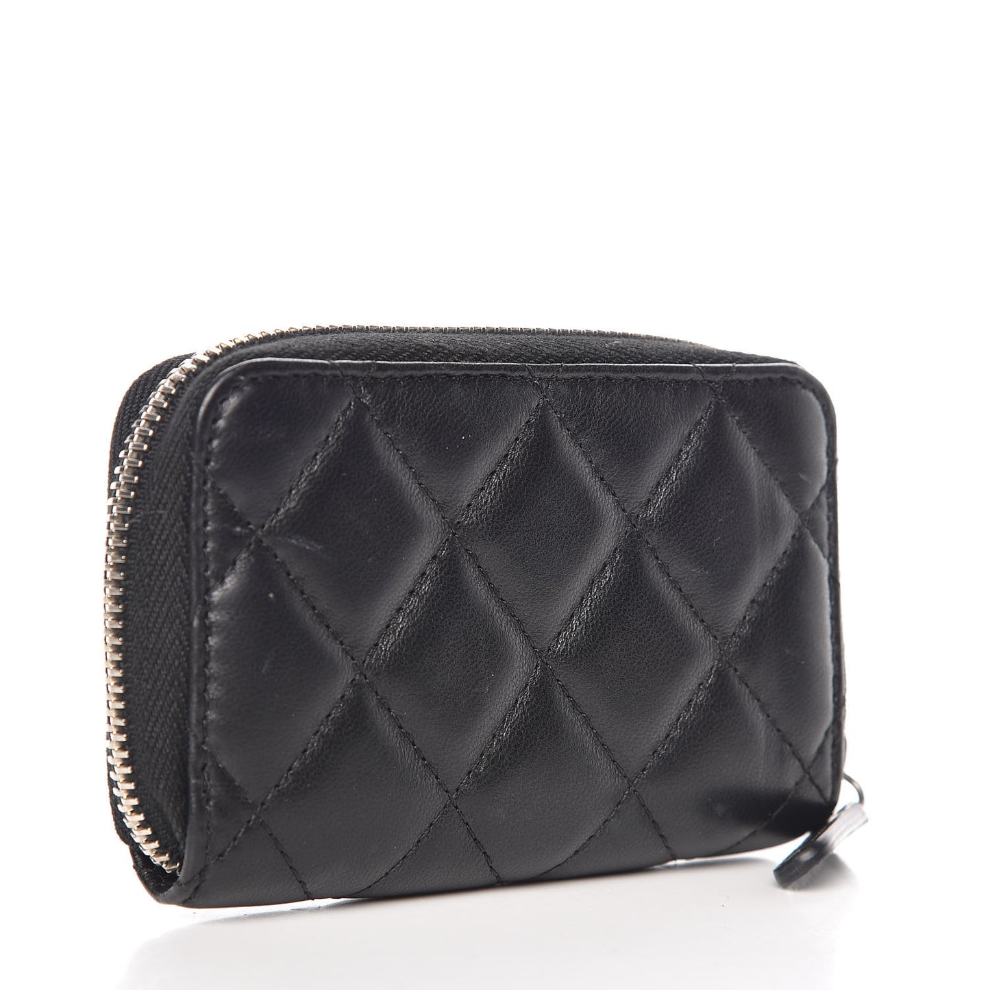 Lambskin Quilted Zip Around Coin Purse Wallet Black