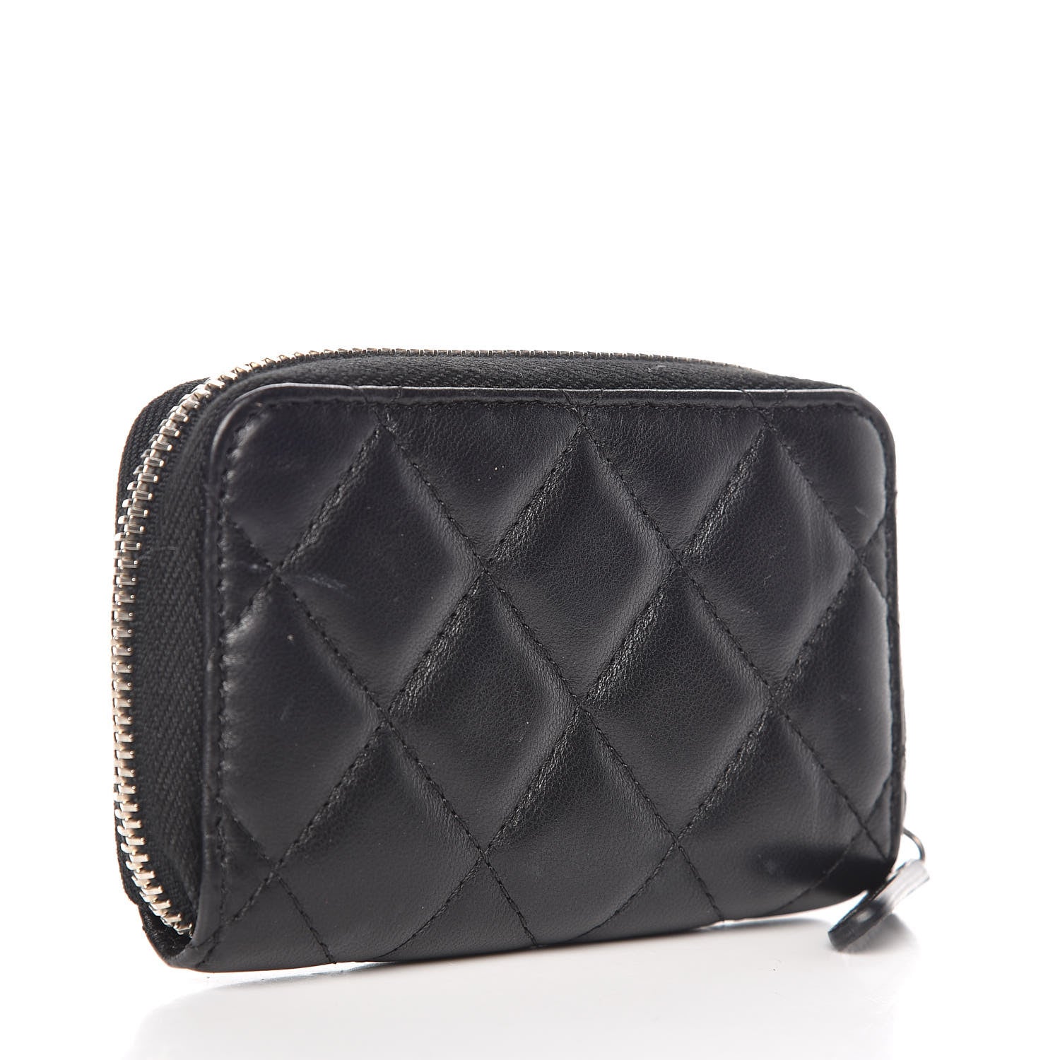 Chanel Lambskin Quilted Zip Around Coin Purse Wallet Black 3 of 8