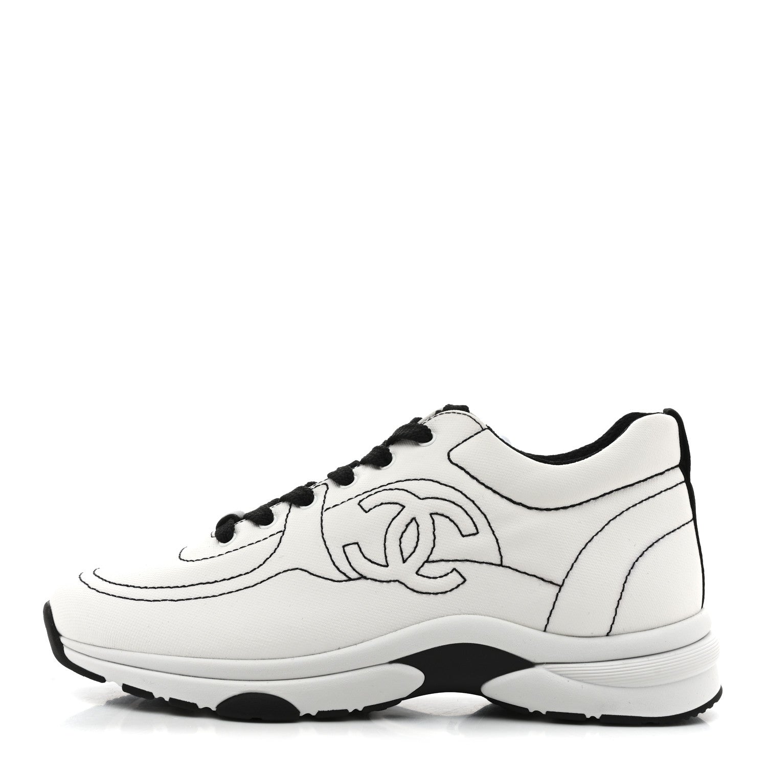 Chanel Cotton Womens CC Sneakers 38 White Black 1 of 10