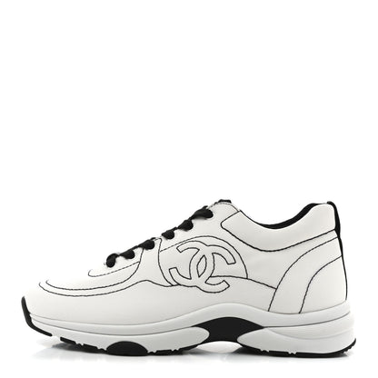Chanel Cotton Womens CC Sneakers 38 White Black 1 of 10