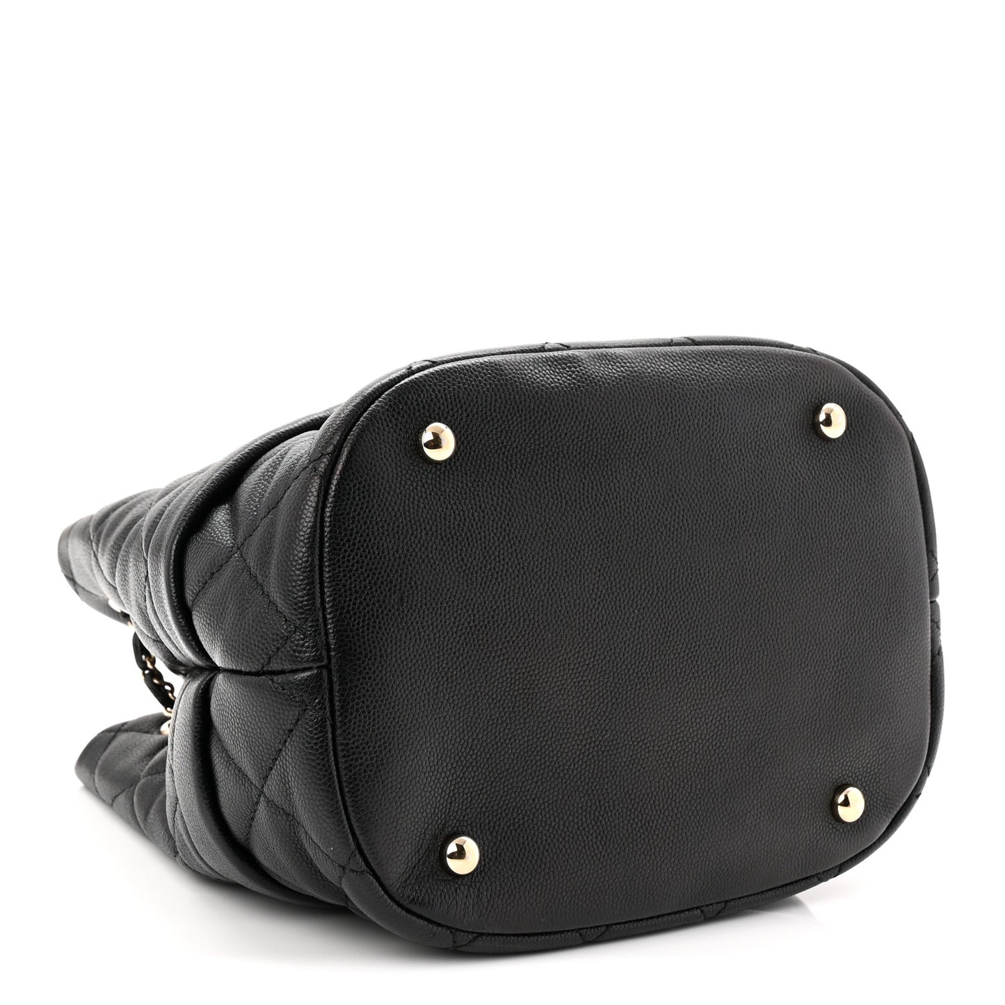 Caviar Quilted Rolled Up Bucket Drawstring Bag Black