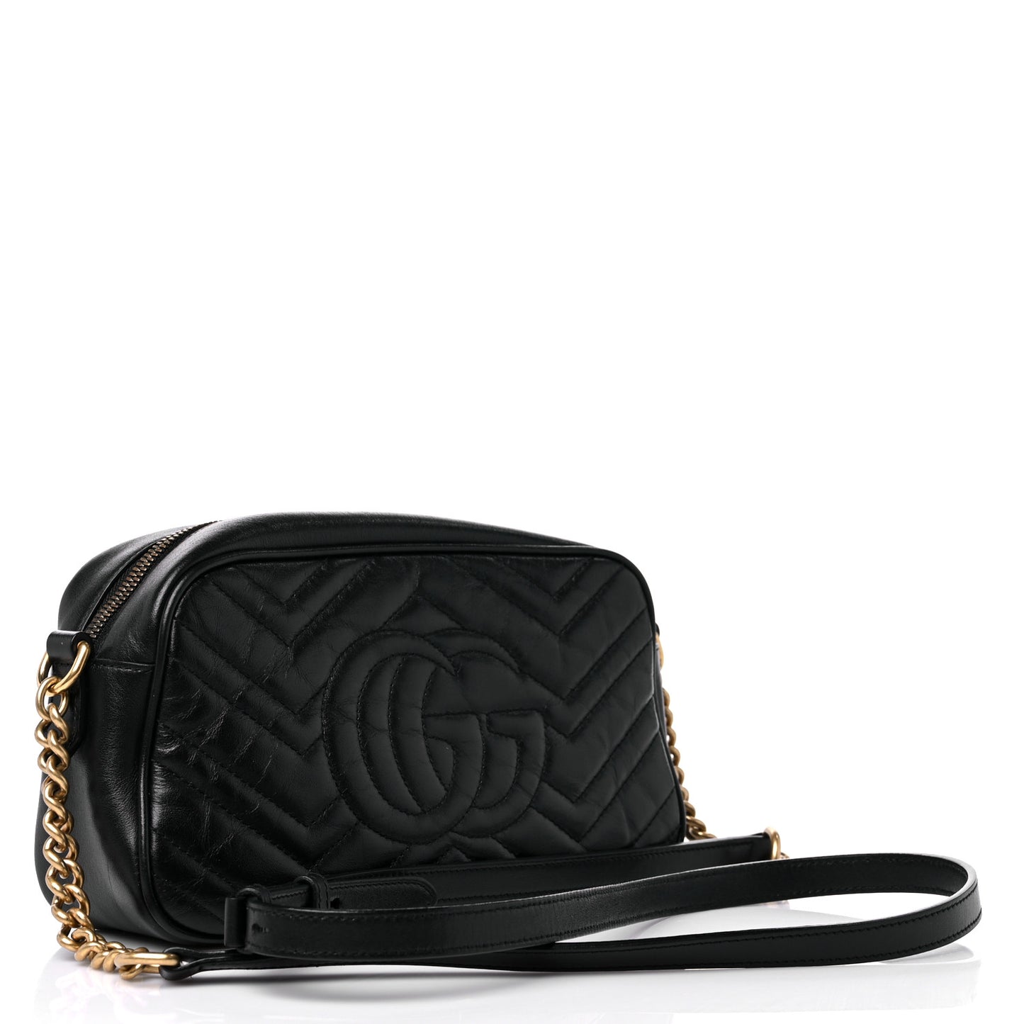 Calfskin Matelasse Small GG Marmont Chain Shoulder Bag Black