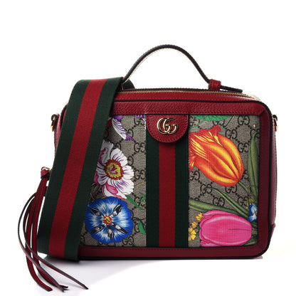 Gucci GG Supreme Monogram Flora Web Small Ophidia Top Handle Shoulder Bag Hibiscus Red 1 of 4