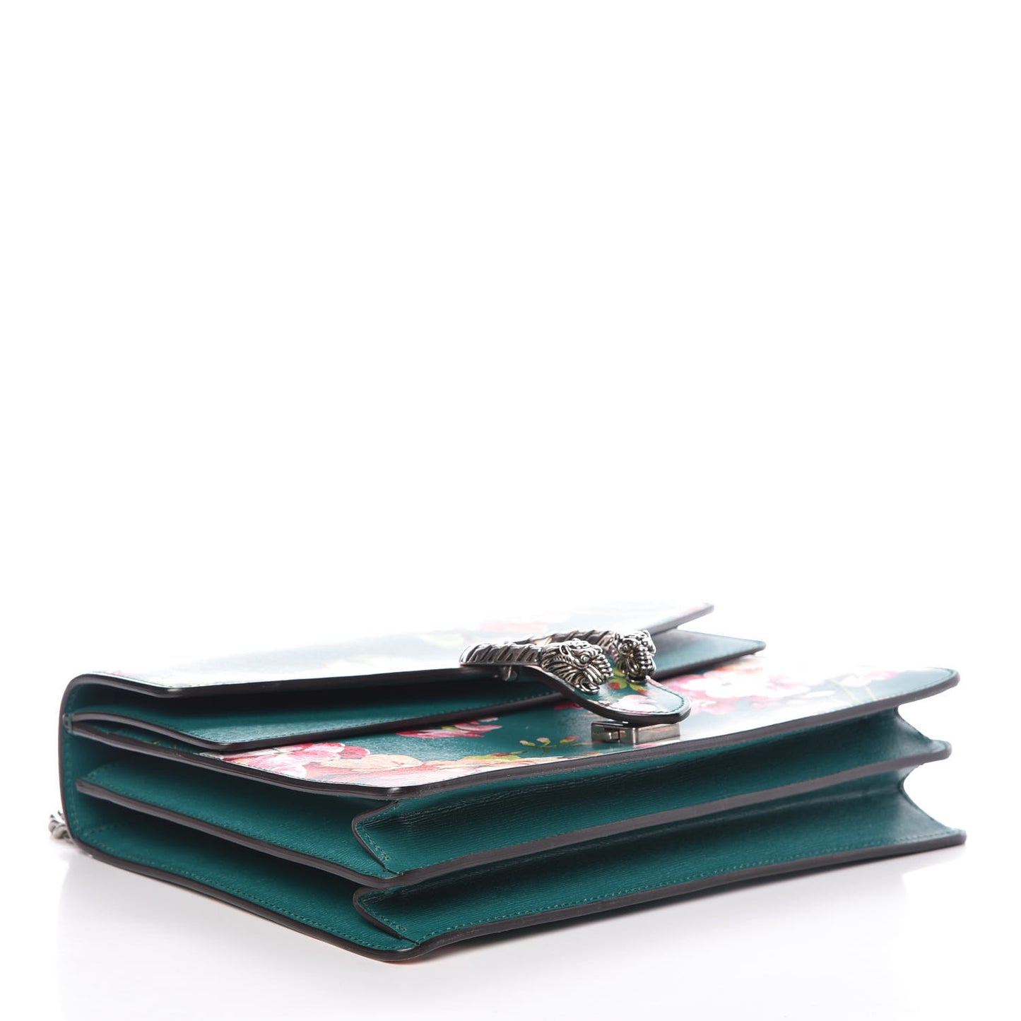 Calfskin Blooms Print Medium Dionysus Shoulder Bag Bright Emerald Multicolor