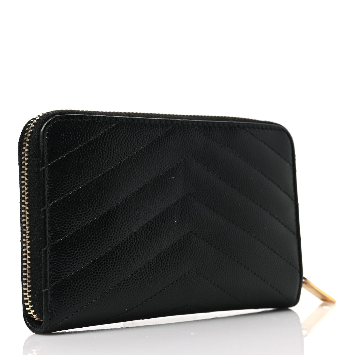 Grain De Poudre Matelasse Chevron Monogram Small Zip Around Wallet Black