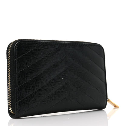 Saint Laurent Grain De Poudre Matelasse Chevron Monogram Small Zip Around Wallet Black 3 of 7