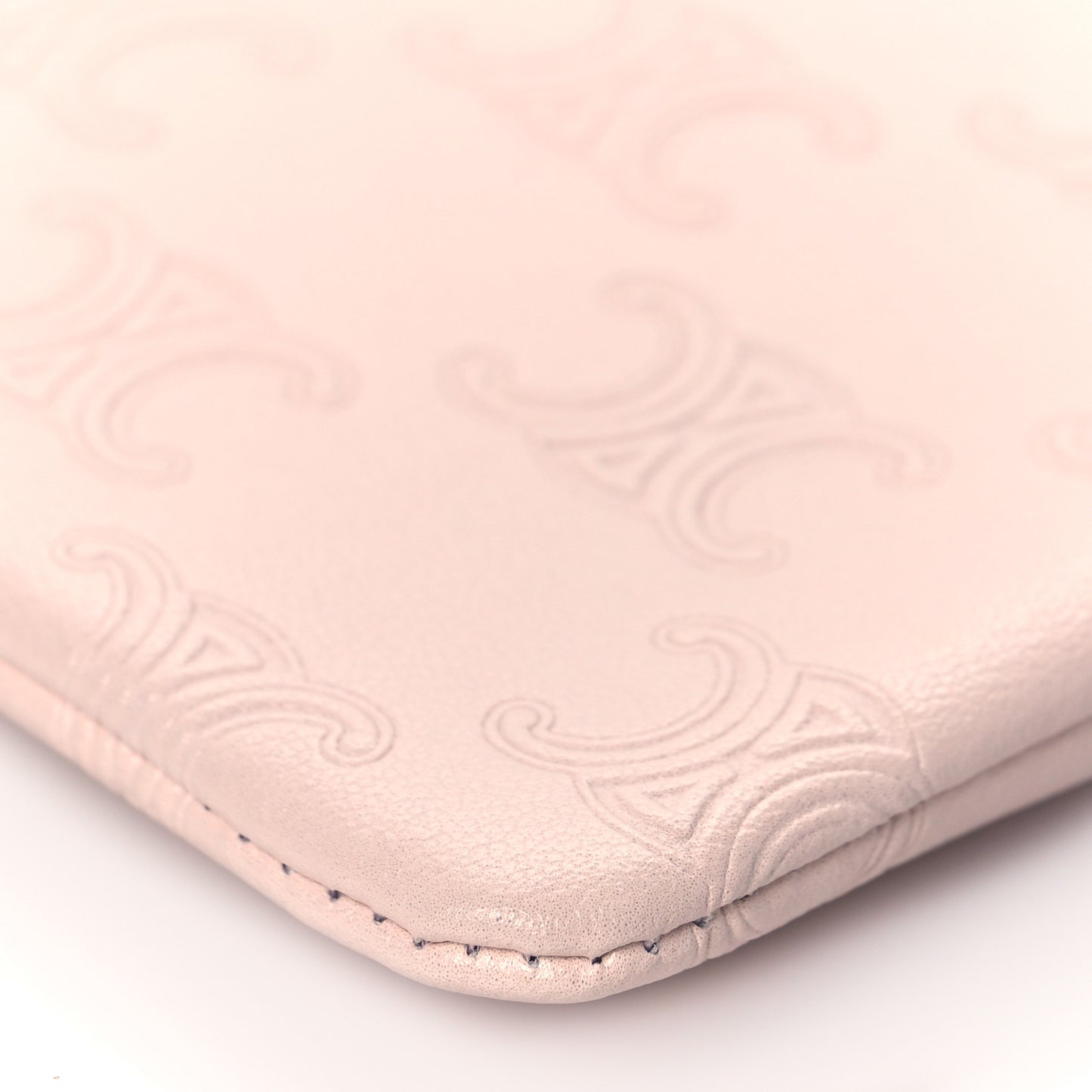 Smooth Calfskin Triomphe Embossed Coin and Card Pouch Rose Pale
