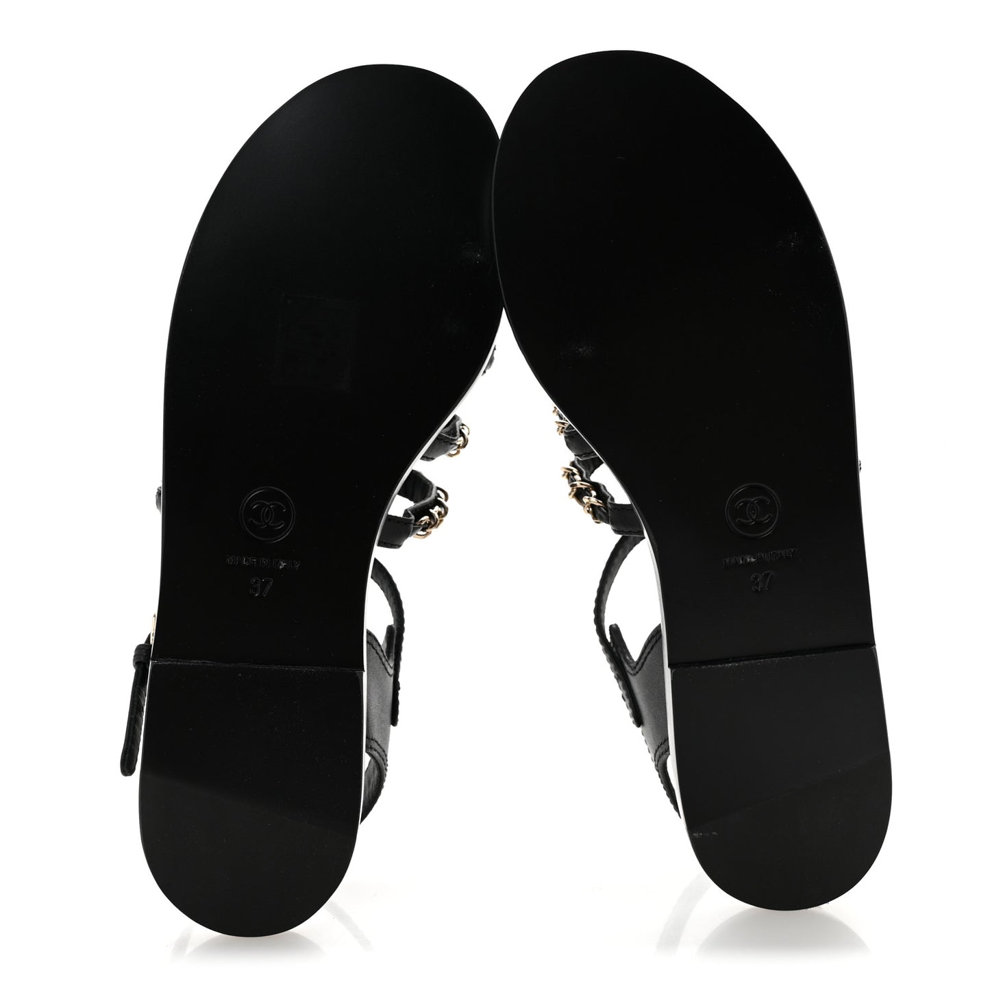 Calfskin Multi Chain CC Sandals 37 Black 37 Black
