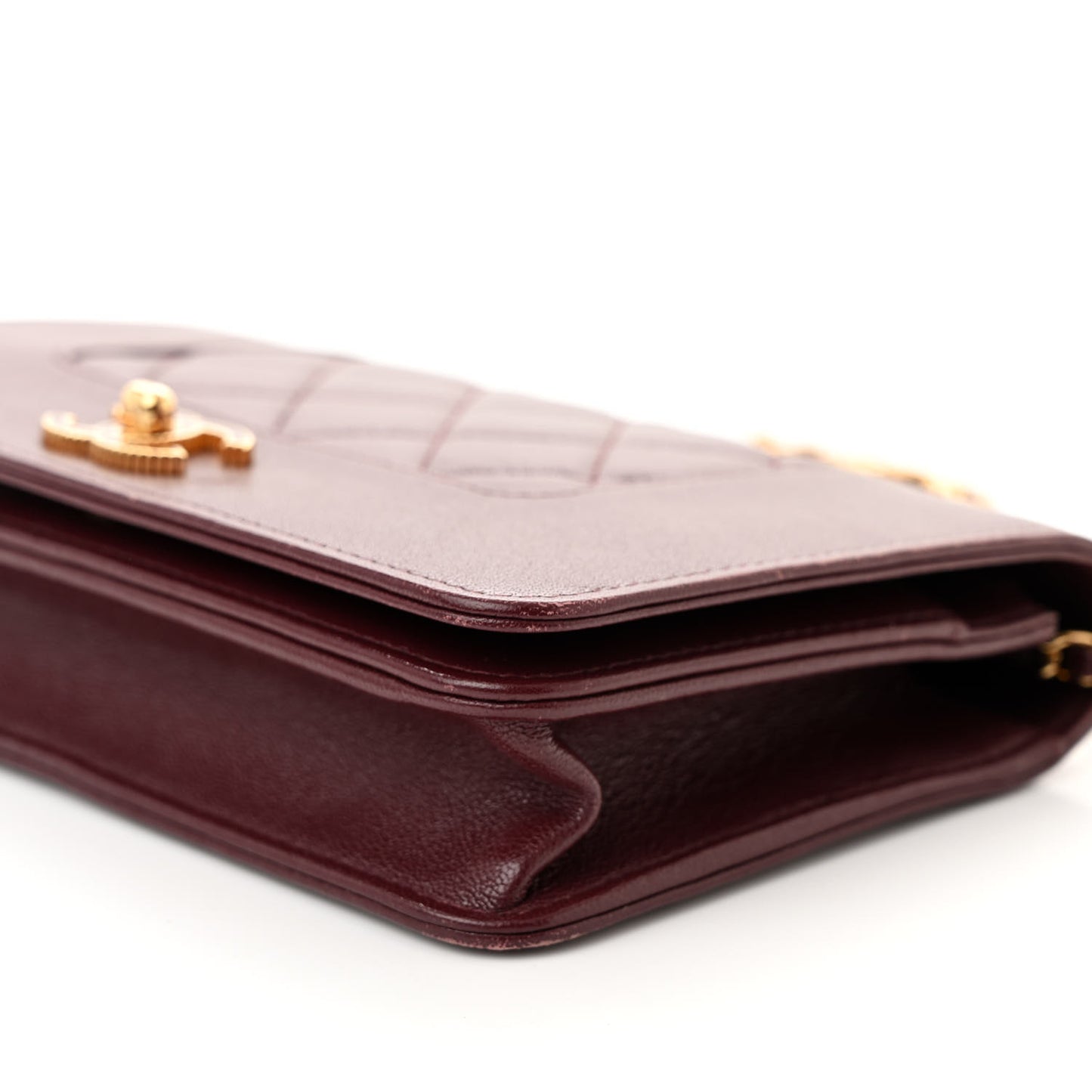 Sheepskin Quilted Mademoiselle Vintage Wallet On Chain WOC Burgundy