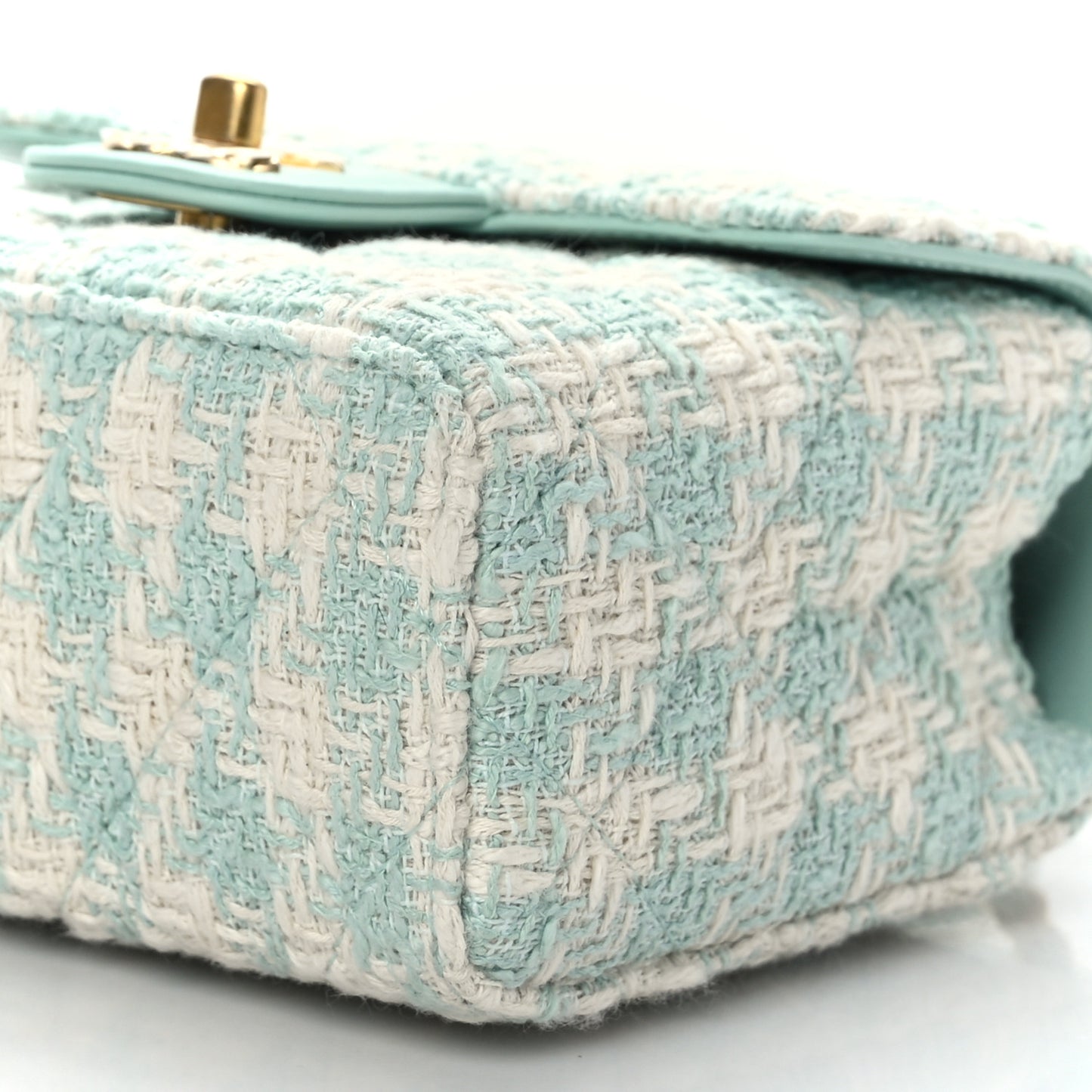 Tweed Handle Crush Top Handle Flap Bag Light Blue Ecru