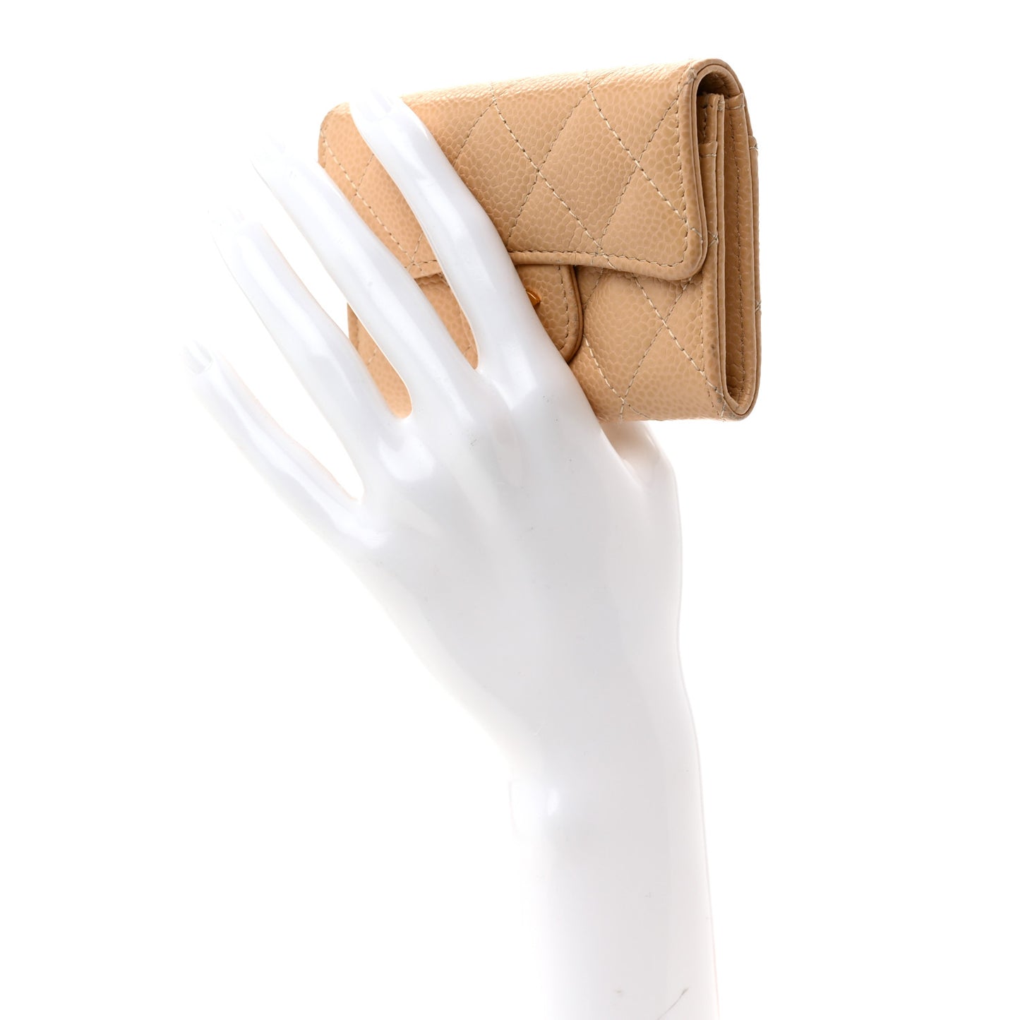 Caviar Quilted Flap Card Holder Wallet Beige