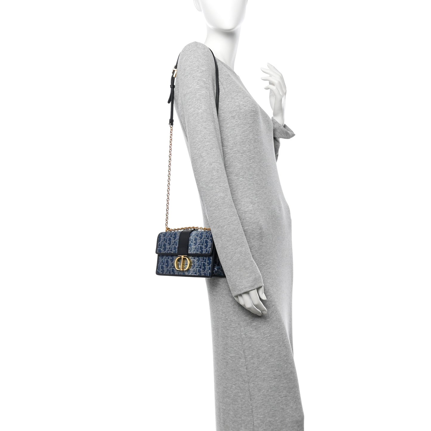 Denim Oblique 30 Montaigne East West Chain Flap Bag