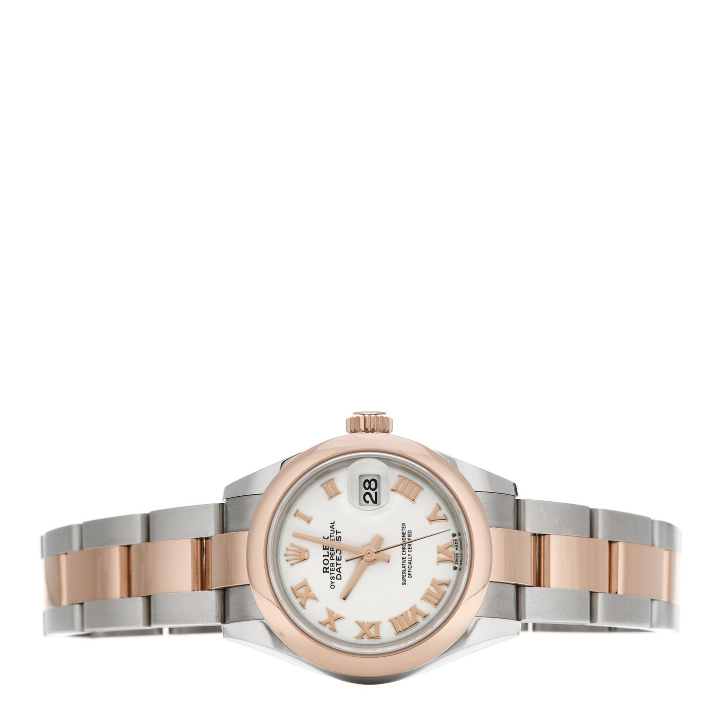 Stainless Steel 18K Everose Gold 28mm Oyster Perpetual Datejust Watch White Roman 279161
