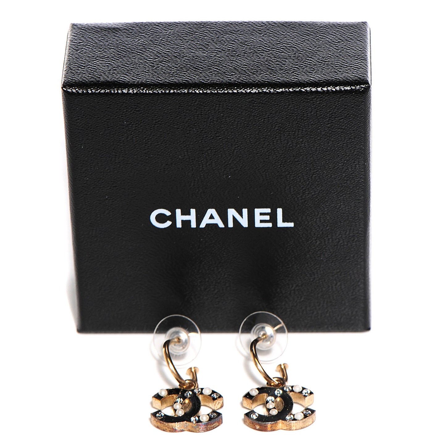 Pearl Crystal CC Drop Earrings Gold