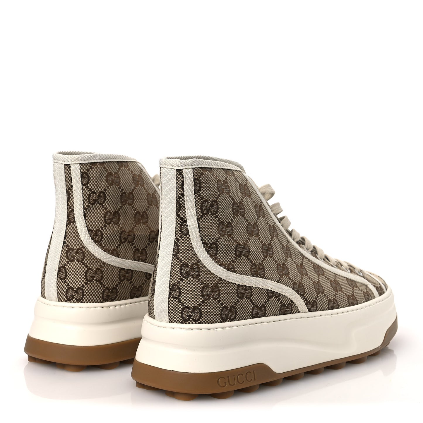 New Canvas GG Monogram Mens Tennis 1977 High Top 55mm Platform Sneakers 11 Beige Ebony Mystic White