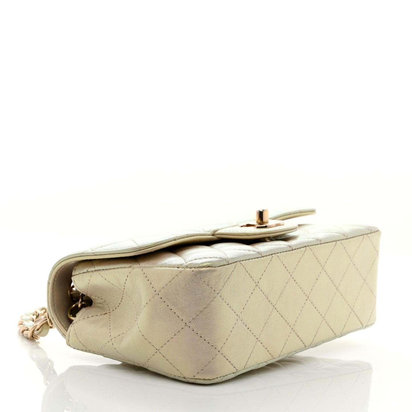 Iridescent Lambskin Quilted Mini Rectangular Flap Ivory