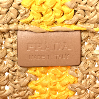 Prada Yarn Raffia Effect Crochet Striped Small Logo Tote Naturale Giallo 5 of 7