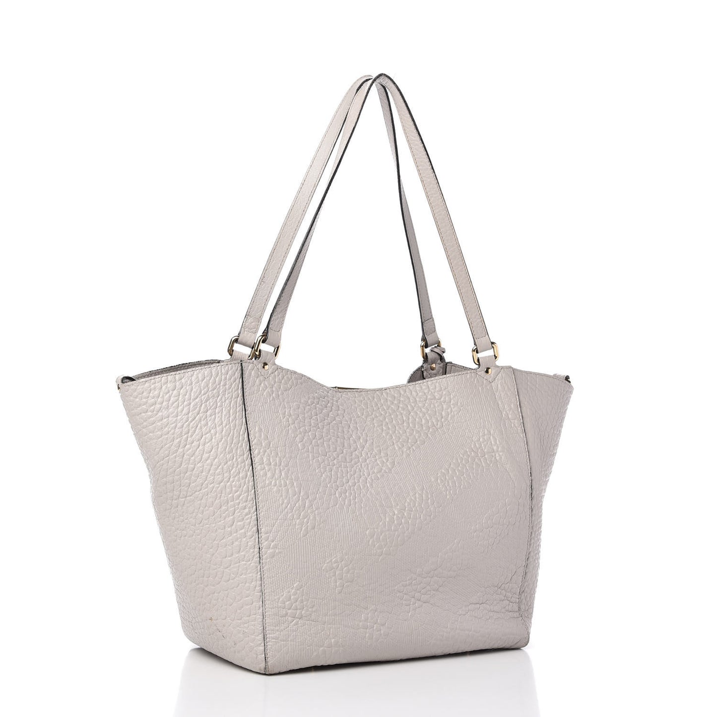 Signature Grain Calfskin Check Embossed Small Canterbury Tote Stone White