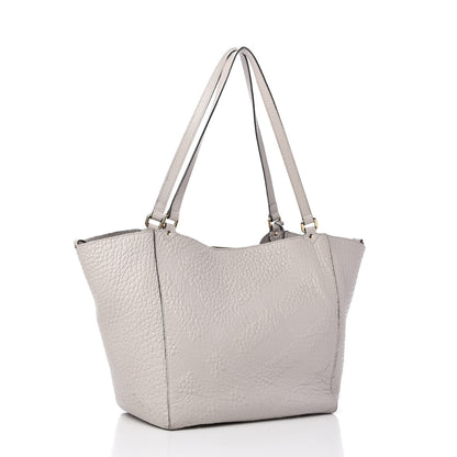 Burberry Signature Grain Calfskin Check Embossed Small Canterbury Tote Stone White 3 of 12