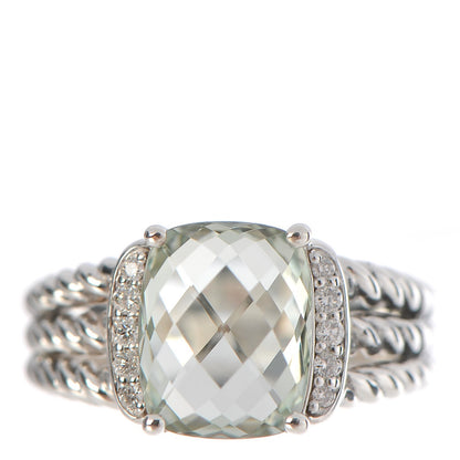David Yurman Sterling Silver Diamond Prasiolite 10mm Petite Wheaton Ring 52 6 1 of 5