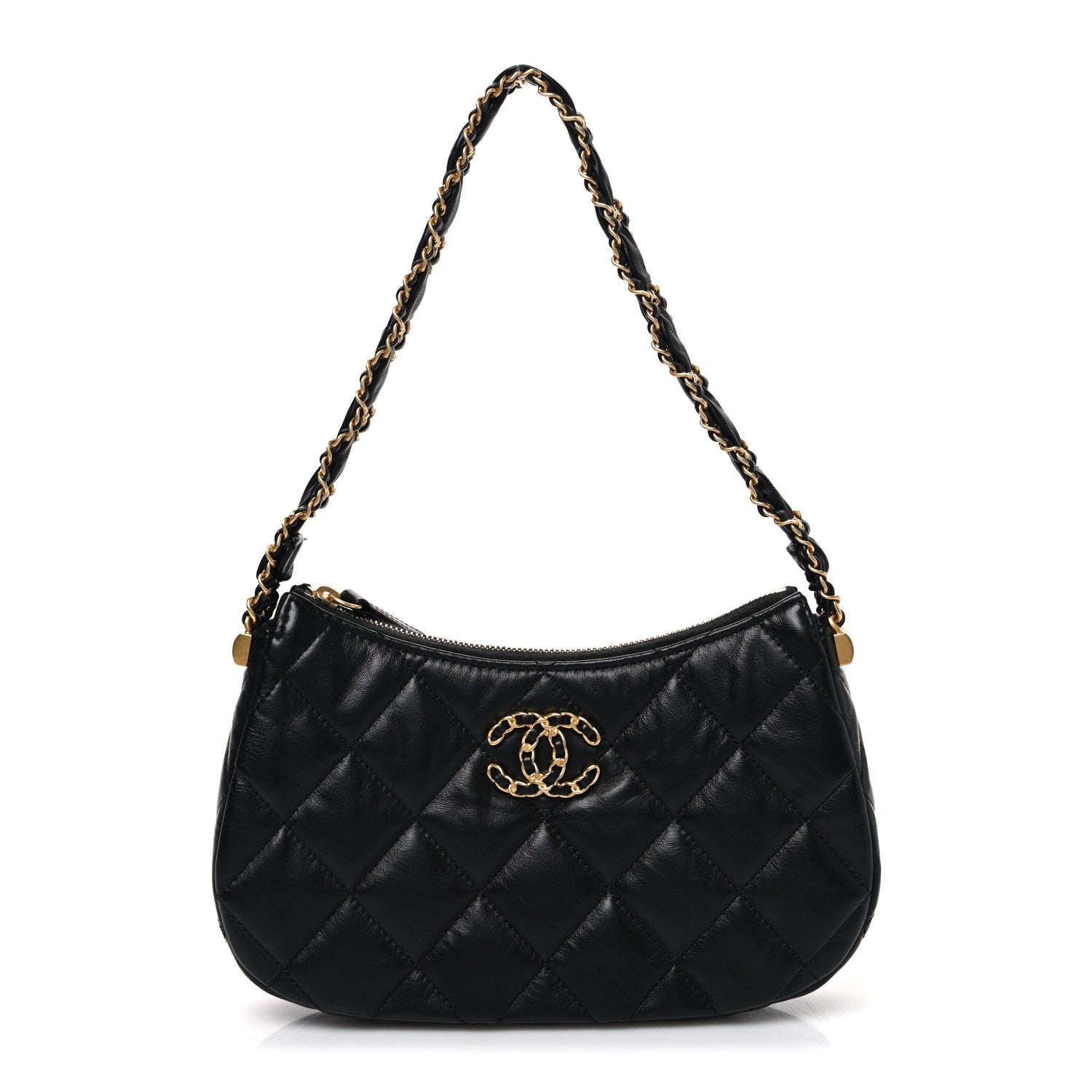 Chanel Crumpled Calfskin Quilted Braided CC Small Hobo Black 1 of 11
