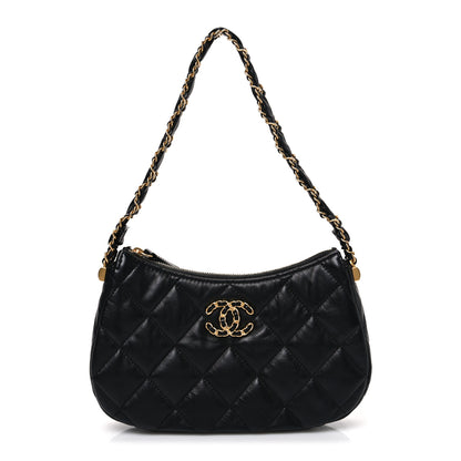 Chanel Crumpled Calfskin Quilted Braided CC Small Hobo Black 1 of 11