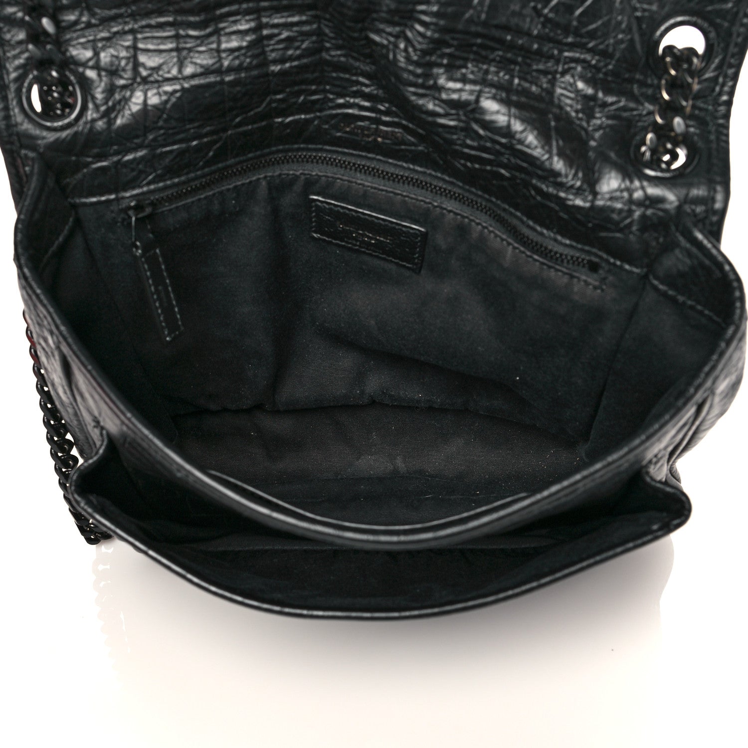 Saint Laurent Crinkled Calfskin Crocodile Embossed Monogram Medium Niki Chain Satchel Black 5 of 10