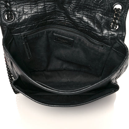 Saint Laurent Crinkled Calfskin Crocodile Embossed Monogram Medium Niki Chain Satchel Black 5 of 10