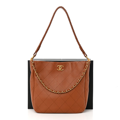 Chanel Calfskin Quilted Braided Handle Chain Hobo Brown 14 of 14