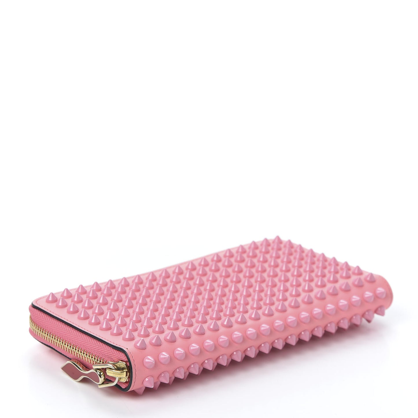 Calfskin Panettone Spiked Zip Around Wallet Pink