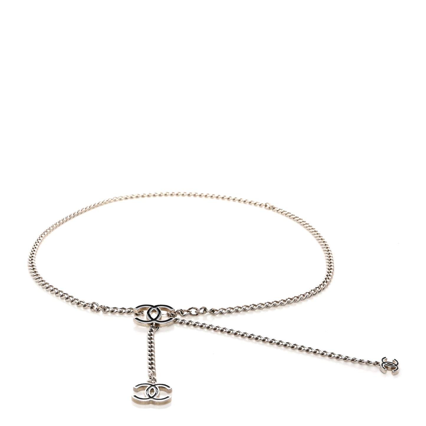 Enamel CC Chain Logo Belt Silver Black