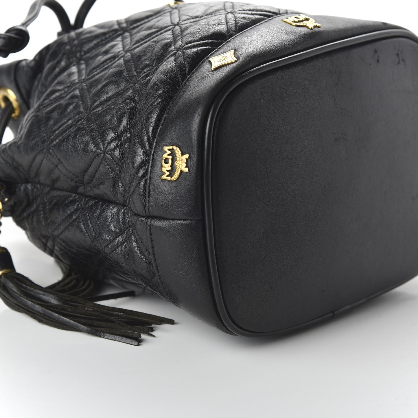 Calfskin Quilted Studded Bucket Bag Black