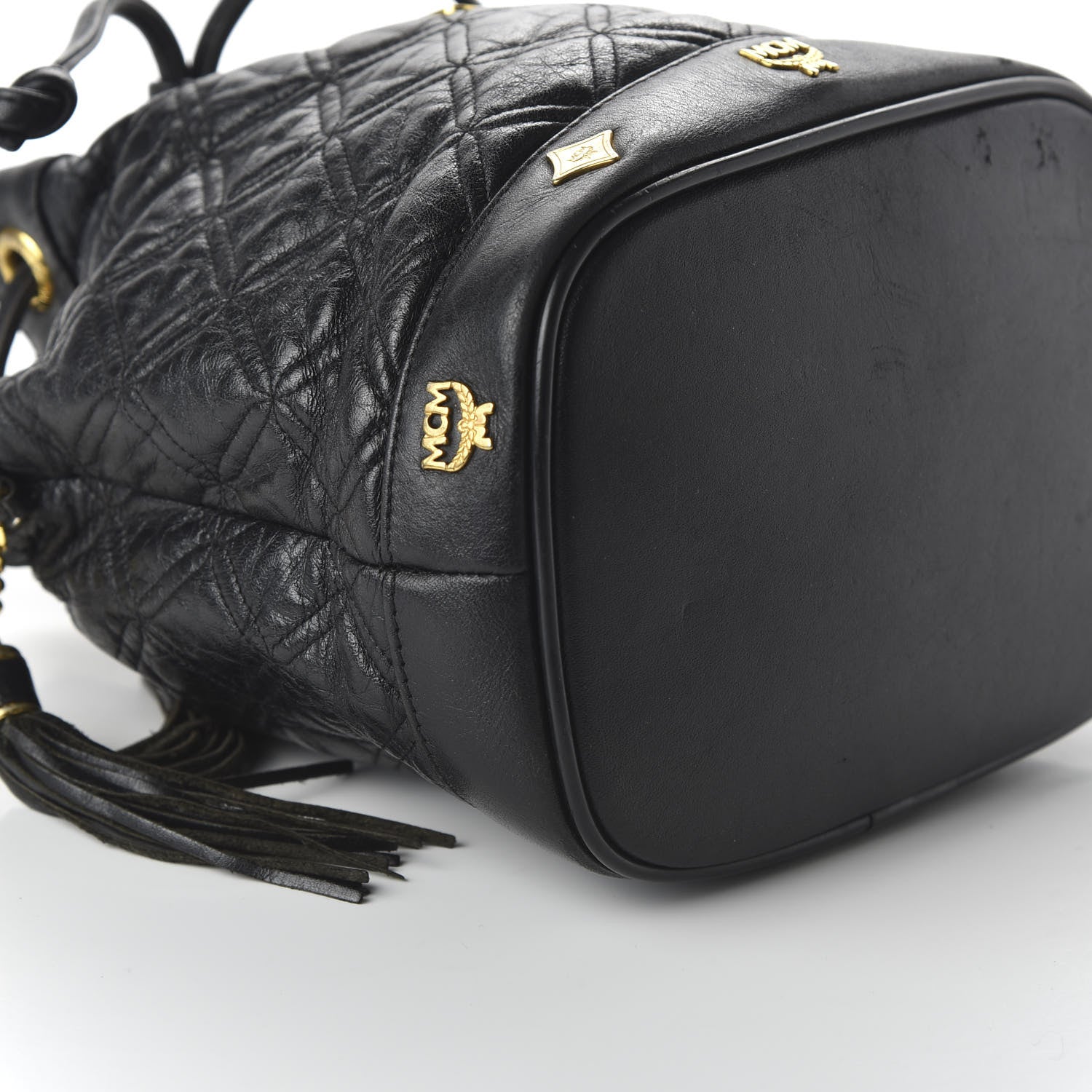 MCM Calfskin Quilted Studded Bucket Bag Black 6 of 10