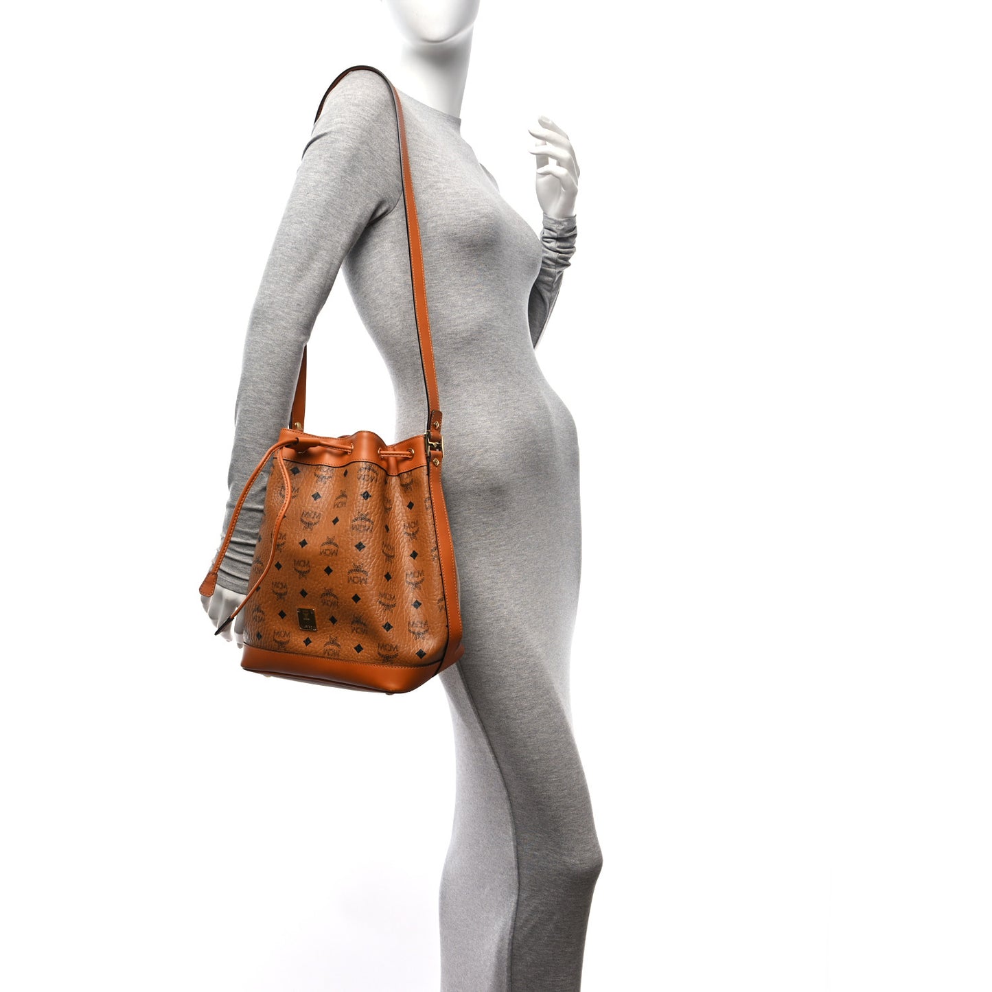 Visetos Small Heritage Drawstring Bucket Bag Cognac