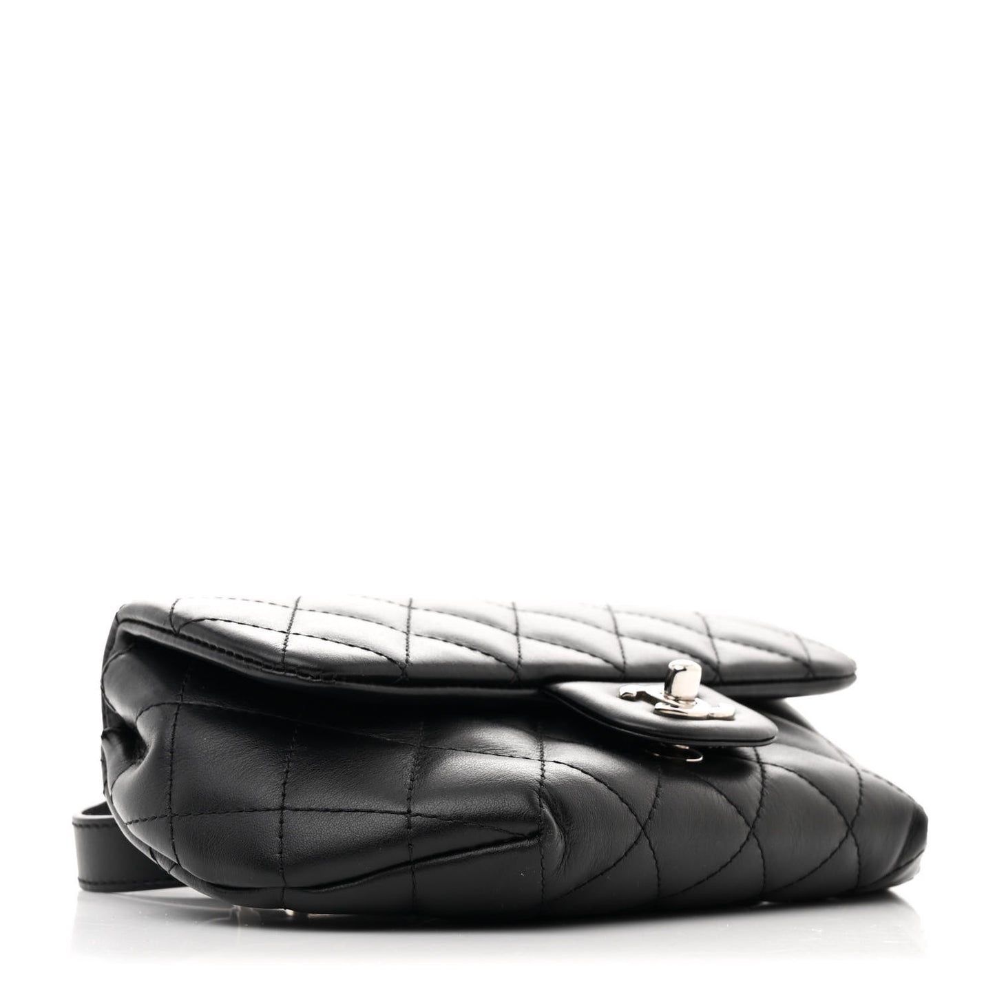 Calfskin Quilted CC Uniform Flap Belt Bag Black