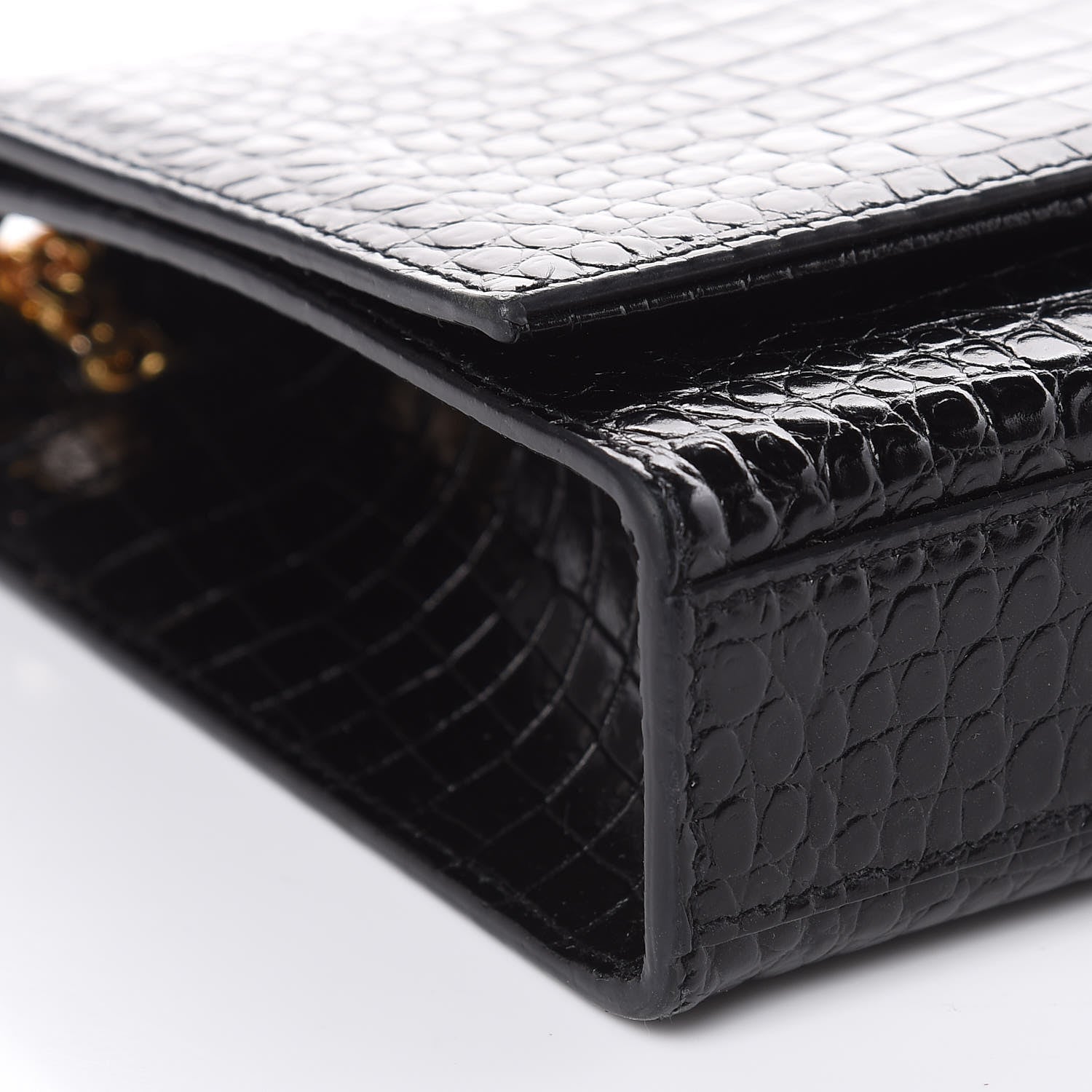 Saint Laurent Calfskin Crocodile Embossed Medium Classic Monogram Kate Tassel Satchel Black 8 of 11