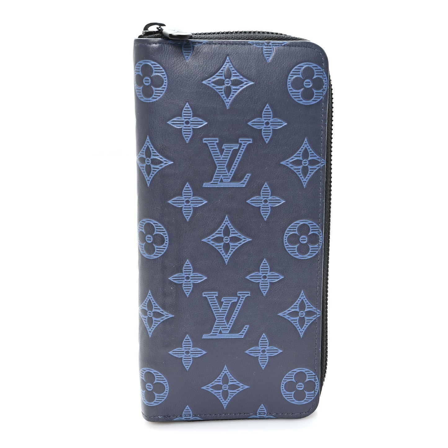 Calfskin Monogram Shadow Vertical Zippy Wallet Blue