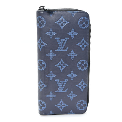 Louis Vuitton Calfskin Monogram Shadow Vertical Zippy Wallet Blue 1 of 6