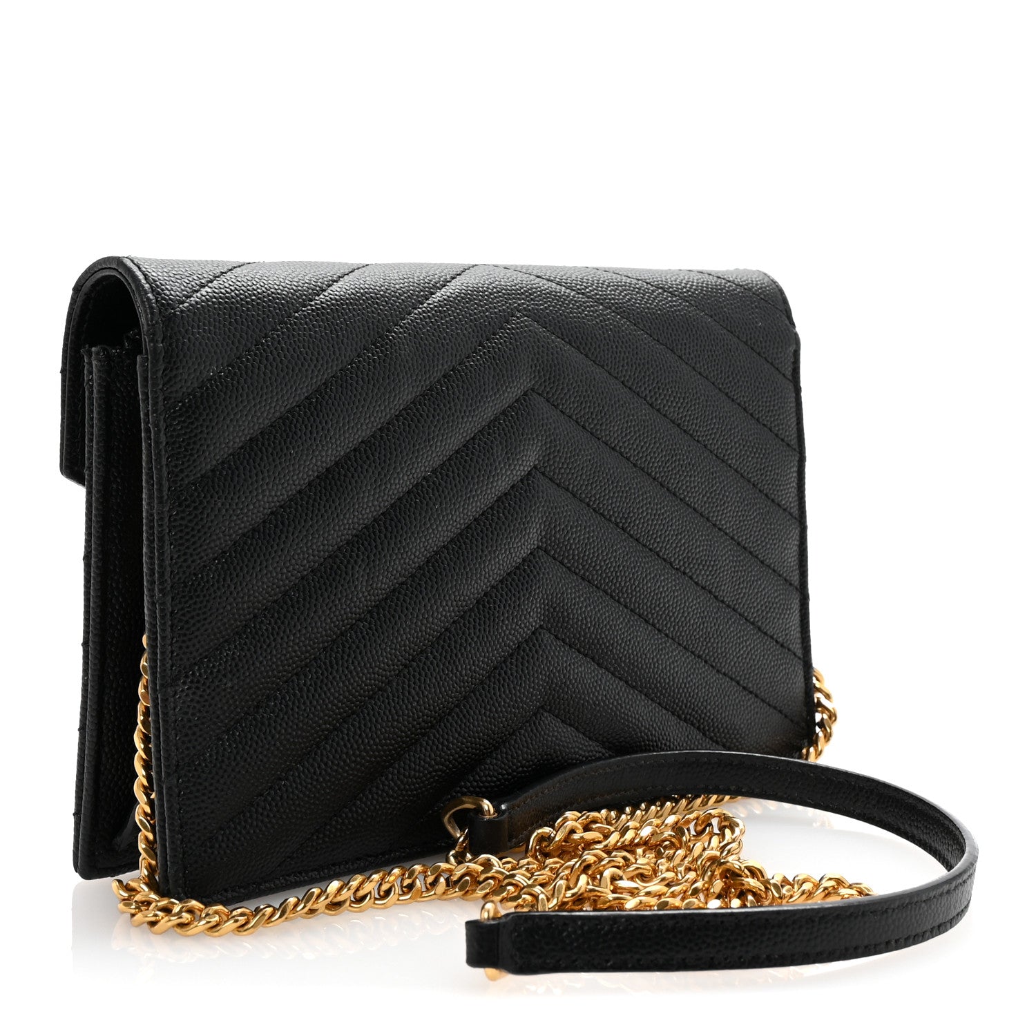Saint Laurent Grain De Poudre Matelasse Chevron Monogram Envelope Chain Wallet Black 3 of 9