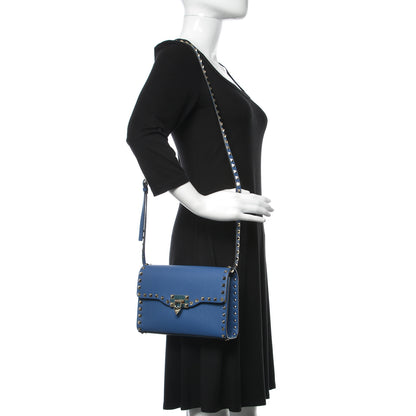 Valentino Garavani Pebbled Calfskin Medium Rockstud Flip Lock Crossbody Bag Baltique 2 of 8