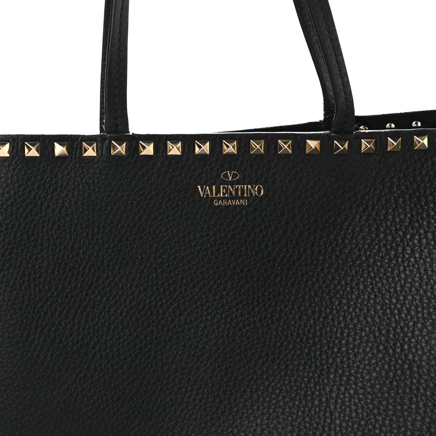 Grained Calfskin Rockstud Shoulder Tote Black